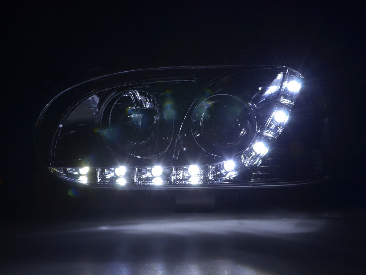 Scheinwerfer Set Daylight LED TFL-Optik VW Golf 3 Typ 1HXO 1EXO 91-97 chrom Scheinwerfer Set Daylight LED TFL-Optik VW Golf 3 Typ 1HXO 1EXO 91-97 chrom